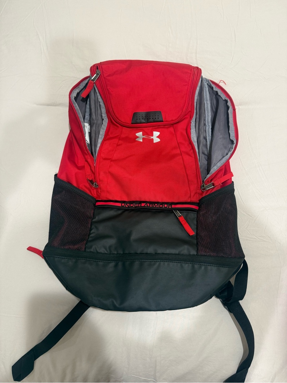 Under Armour Red and Black Sports Backpack with White Logo